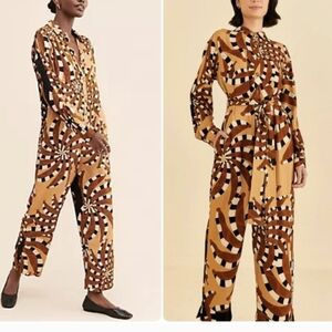 FARM Rio by Anthropologie Jumpsuit  Yellow Brown Mixed Banana Abstract M